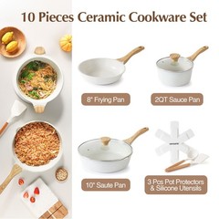 Sensarte Ceramic Nonstick Cookware Set, 10 Pieces, Induction Compatible, White,
