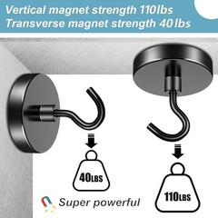 6 Pack 110 Lbs Magnetic Hooks Heavy Duty, Neodymium Magnet Hooks, Strong Black M