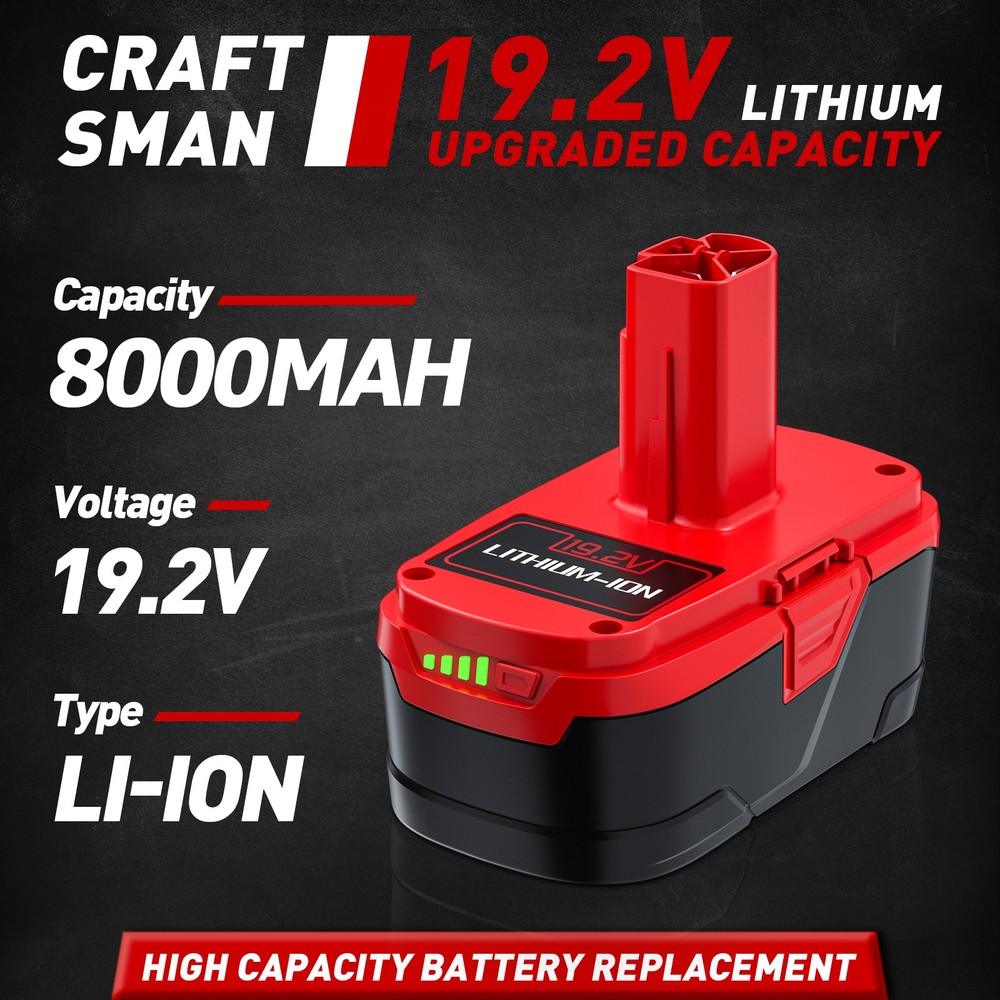 1-2Pack 8.0Ah for Craftsman 19.2V Lithium Battery C3 DieHard 11375 6.0Ah/Charger