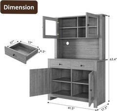 63″ Tall Kitchen Pantry Cabinet with Drawers, Hutch Cabinet with Microwave Stand