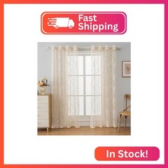 Anytime Beige Lace Sheer Curtain Panels for Living Room Elegant Window Treatment
