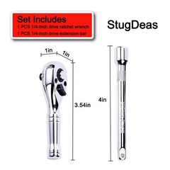 1/4-Inch Drive Ratchet Wrench, 72-Tooth Stubby 1/4 Drive, Silvery