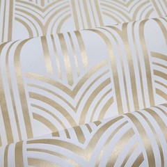 Broadway Arches arthouse trellis lines white yellow gold metallic Wallpaper roll