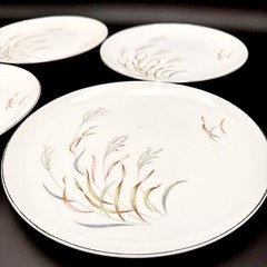 Norcrest AUTUMN BREEZE 10.25” Dinner Plates SET/4 Porcelain Silver Rim VTG Japan