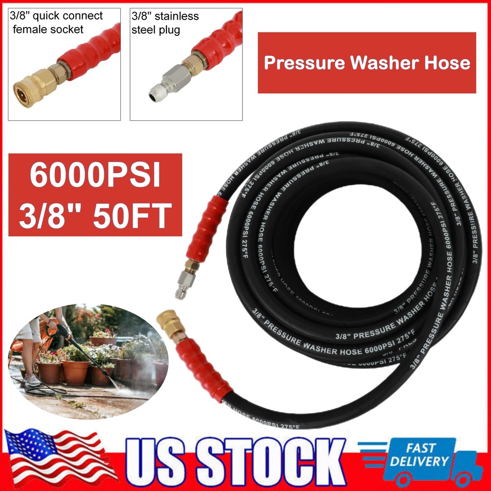3/8″ x 50ft 6000psi 2-Braid R2 Black Hot Water Pressure Washer Hose