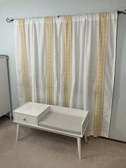 Anthropologie White Yellow Cotton Linen Curtain Panel Set Embroidered 84” x 50”