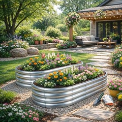 2 Pack Galvanized Raised Garden Bed Kit Oval Metal Planter Boxes Outdoor