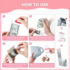 2 PCS Blue Leather Money Pull Box For Cash With Ribbon And 30 PCS Bags