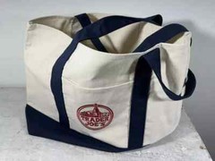 Trader Joe’s Reusable Heavy Cotton Canvas Shopping Bag, Off White & Navy, Large