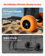 VEVOR Beach Sand Cart Beach Wagon for Sand 12 in Foam Wheels Beach Gardening