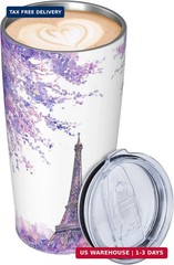 Paris Eiffel Tower Tumbler with Lid and Straw 20 oz Stainless Steel Cup Vacuum I