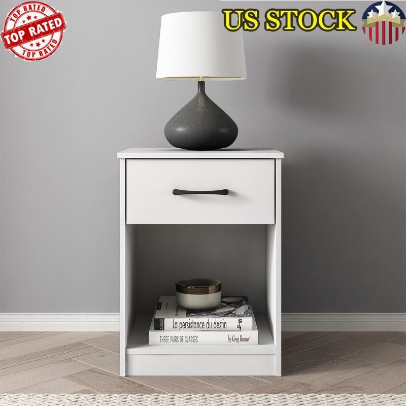 Ardent Nightstand Bedside Table with 1 Drawer End Side Table Bedroom White