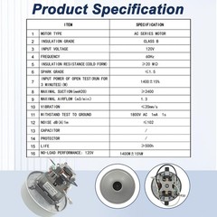 120V Vacuum Motor for ProTeam Backpack and Shop Vac Replacement Parts