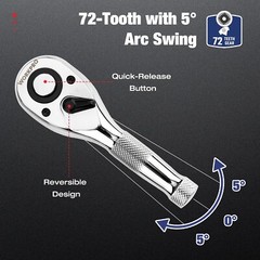 WORKPRO 3PC Stubby Ratchet Set 1/4″ 3/8″ 1/2″ Drive Ratchet Handle Quick Release
