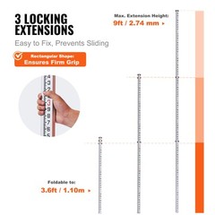 VEVOR 9 Feet 10ths Grade Rod 1/10ft Dual Sided 3 Section Telescopic Leveling Rod