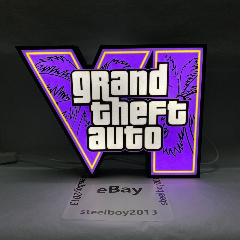 Grand Theft Auto GTA6 Logo Light Box 3D Printed USB LED Lamp Neon Sign 8 inch