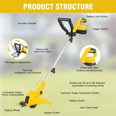 Cordless Weed Eater Electric Brush Cutter Lawn Edger Grass String Trimmer 4.0Ah