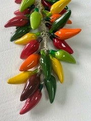 CERAMIC JALAPENO CHILI PEPPER RISTRA , MEXICO , HANGING DECOR , MULTICOLOR
