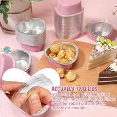 60 Sets Mini Heart Cake Pan with Lids and Scoops 1.86 Oz/ 55 ml Mini Heart