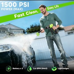 Cordless Pressure Washer, 1500 PSI Portable Power Washer with Battery & Charger