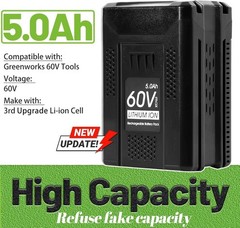 60V 5.0Ah Replacement for Greenworks Pro 60v Battery LB6051 LB604 LB602 B6025