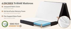 4-Inch Tri-Fold Memory Foam Folding Mattress Topper Portable for Camping, Guest
