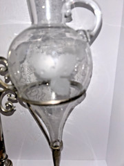 Vintage Wine Dispenser/Aerator – Etched Crystal – Iron & Silver Plate – Nice