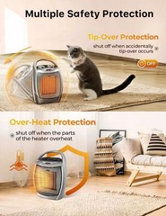 Electactic Portable Ceramic Space Heater w/Thermostat, 1500W Indoor Electric Fan
