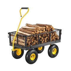 500lb Steel Yard Wagon 3.33cu.ft 10in Rubber Tires 180° Rotating Handle