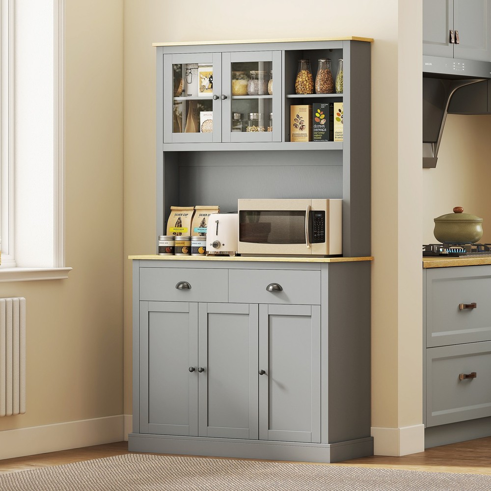 HOMCOM 71″ Kitchen Pantry, Modern Storage Cabinet with Drawers, Glass Doors