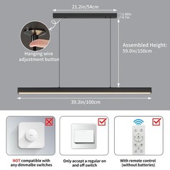 Modern LED Linear Pendant Light, 39IN Ceiling Chandlier Light Fixtures Hangin…