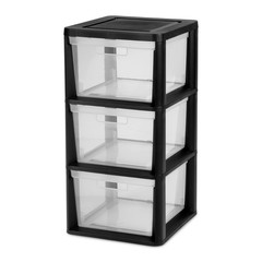 2Pack Sterilite Medium 3 Drawer Tower Plastic Storage Bins Organizer Unit, Black
