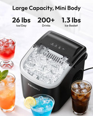 EUHOMY Countertop Ice Maker Machine with Handle, 26.5Lbs per Day, 9 Ice Cubes Re