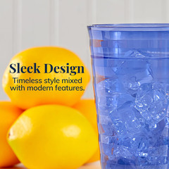 Splash [Set of 16] 18 Ounce Plastic Stackable Water Tumblers in 4 Coastal Colors