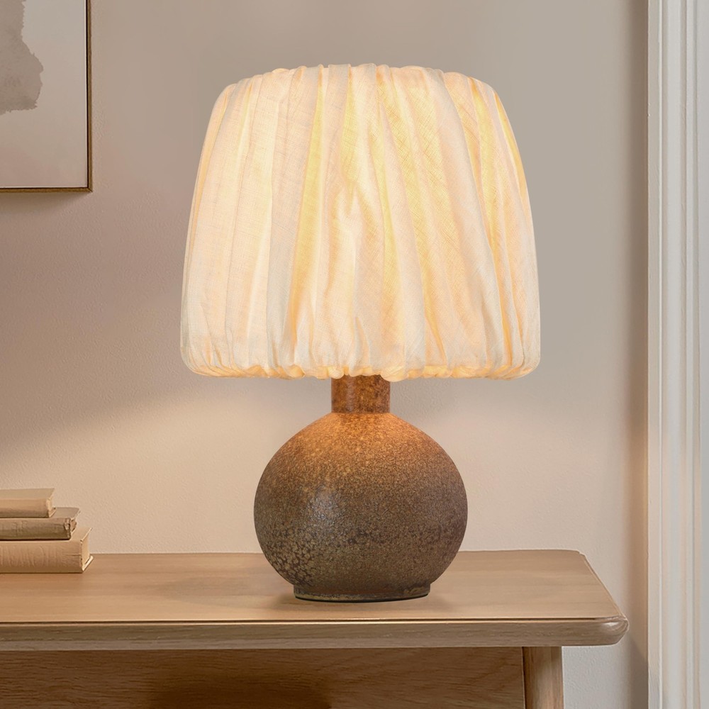 Brown Antique Ceramics Table Lamp 15.5IN Small Desk Lamp with Pleated Lampsha…