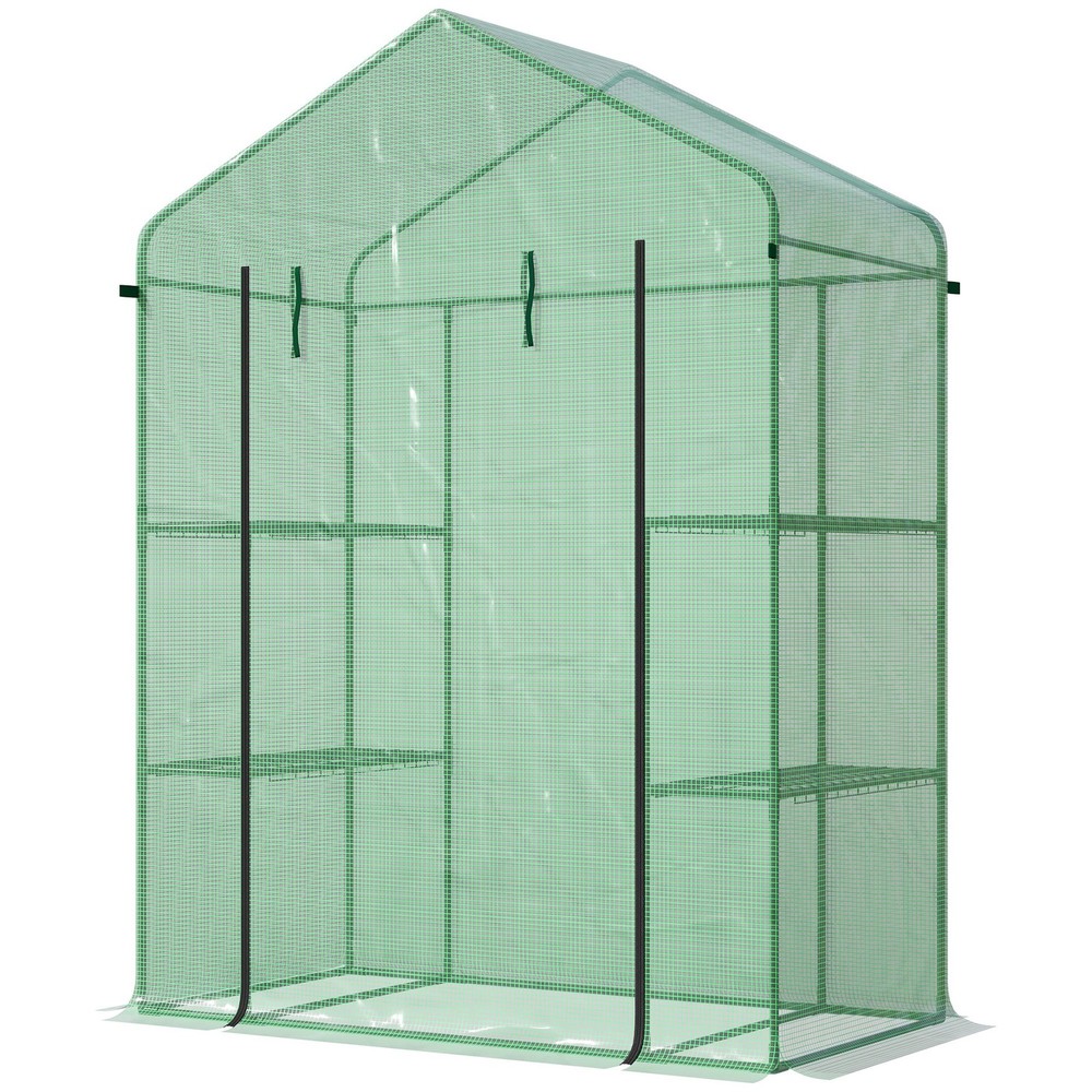 4.67 x 2.4 ft Walk-in Greenhouse Garden Hot House with 4 Shelves Roll-Up Door