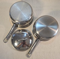 Vintage Belgium 2 QT Double Boiler Pans Lid Stainless Steel MANOR HOUSE