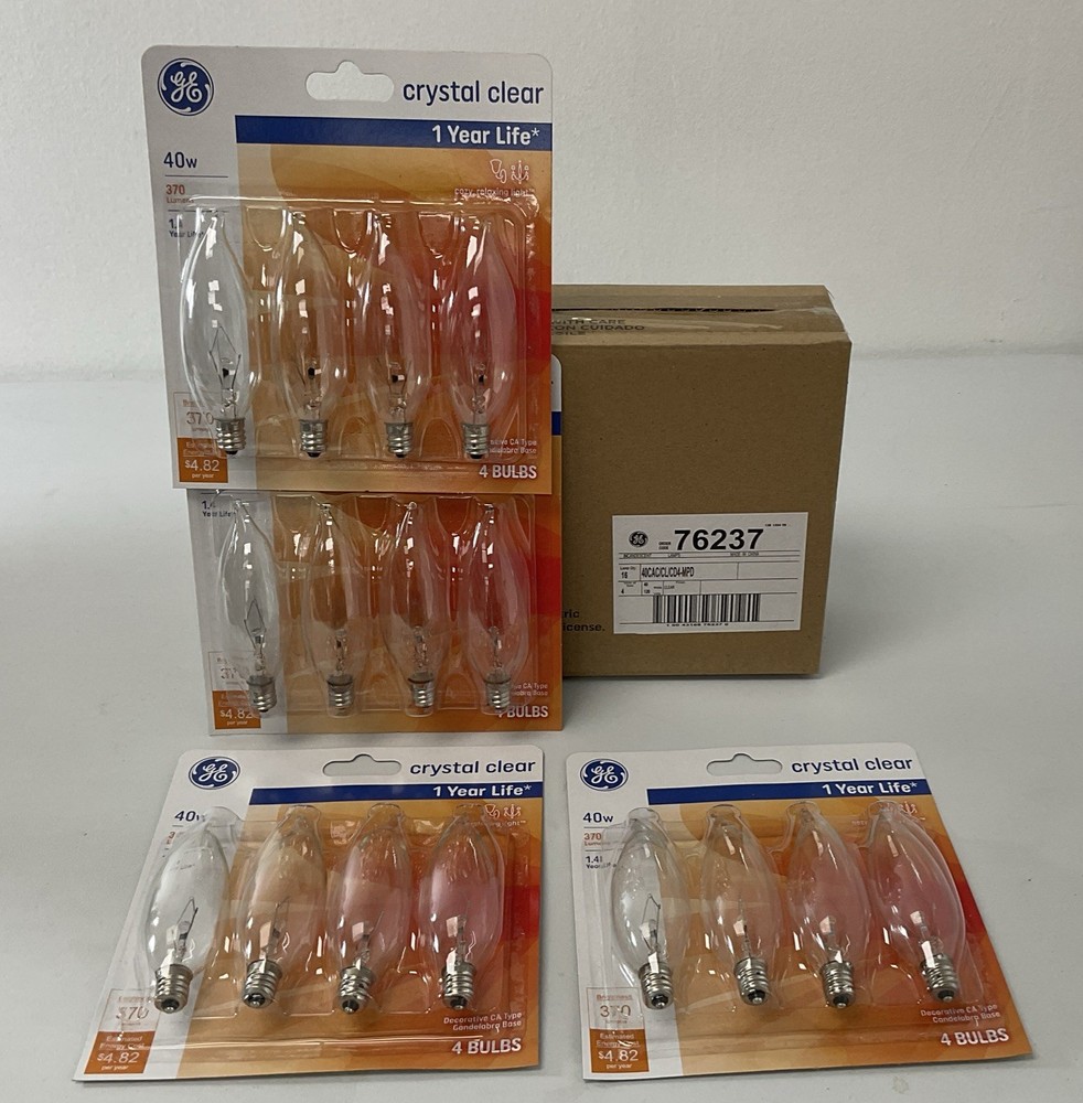 GE 40 Watt Crystal Clear Bent Tip CA-Type Light Bulbs w/Candelabra Base-16 Bulbs