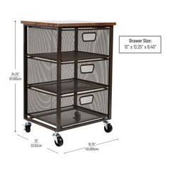 Mind Reader 13 in. W x 24.25 in. H Black 3-Drawer Pull-Out Metal Storage Cart
