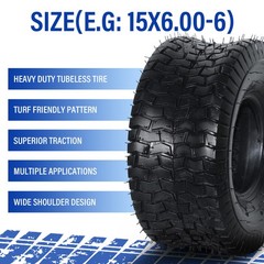 Two 15×6.00-6 15×6-6 15x6x6 Lawn Mower Garden Tractor Turf Tires 2 Ply Rated