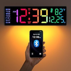 14.2″ Large Digital Wall Clock, Bluetooth Auto Time/Date/Day 14.2″ Multicolor