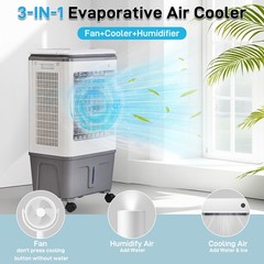 Portable Evaporative Cooler Swamp Cooler 3-in-1 5.28 Gal 7.5H Timer Humidifier