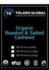 Organic & Fairtrade Roasted and salted cashews- Bulk 4 LB resealable doy pack