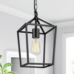 Elegant Farmhouse Black Pendant Light: Adjustable 49.4in Lantern for Any Room