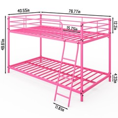 Twin Size Metal Bunk Bed for Kids Teens Adults Heavy Duty Metal Bunk Bed Pink
