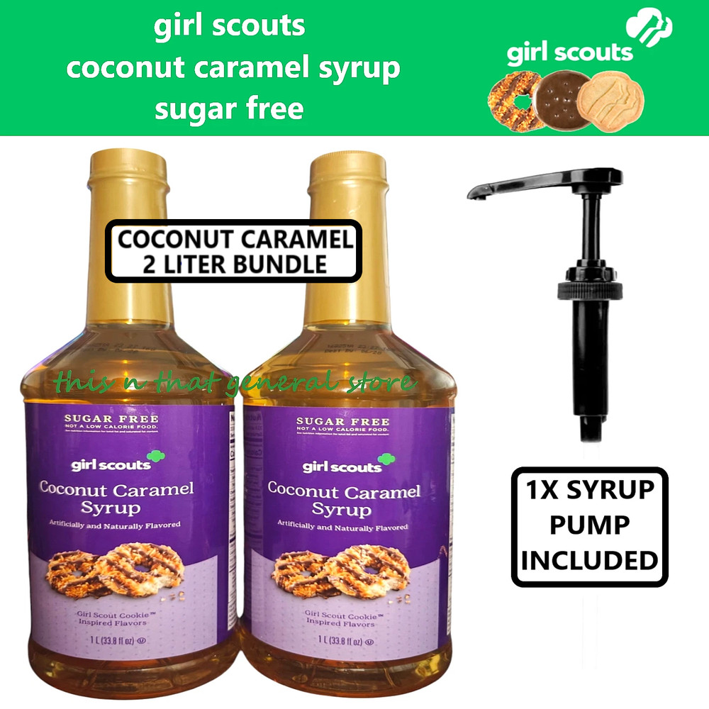 2x GIRL SCOUTS Sugar Free COCONUT CARAMEL SYRUP + 1X PUMP Coffee Baking Desserts