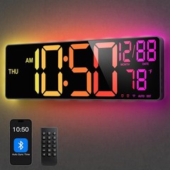 16” Large Digital LED Wall Clock with Remote Control Dual Alarm 8 RGB Bluetooth