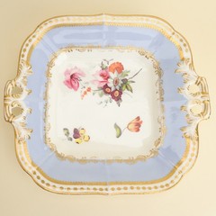 Minton Pattern 139 Pair Floral Lavender Blue Shape “N” Cake Plates Regency 1830