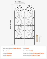 2 Packs Metal Garden Trellis 60″ x 15″ for Climbing Plant Support Rustproof