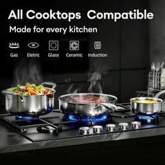 Non Stick Pots and Pans Set, 10pcs Hybrid Stainless Steel Cookware Set, Fryin…